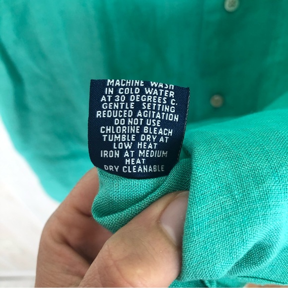 McKenzie Tribe Green Teal Linen Button Down Short Sleeve Shirt - Picture 7 of 7